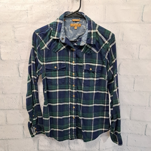 JACHS Girlfriend Tops - Jachs Girlfriend navy plaid top